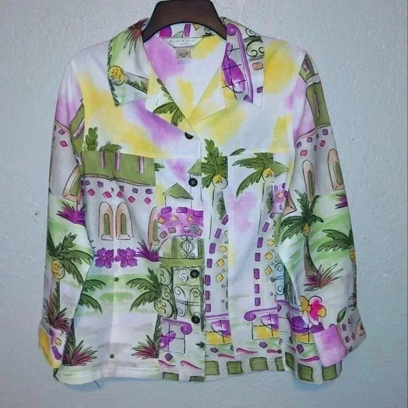 Allison Daley Women's White and Purple Button Up Jacket size 14P - Picture 1 of 7